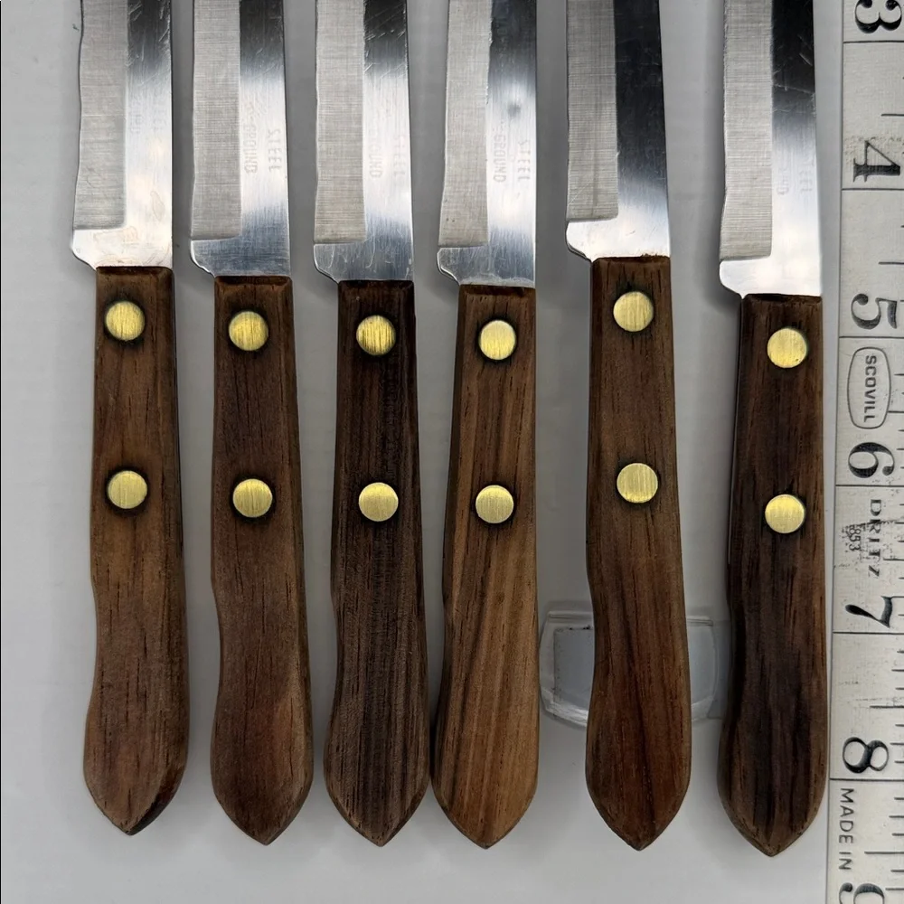Vintage Wooden Handle Stainless Steel Knife Set